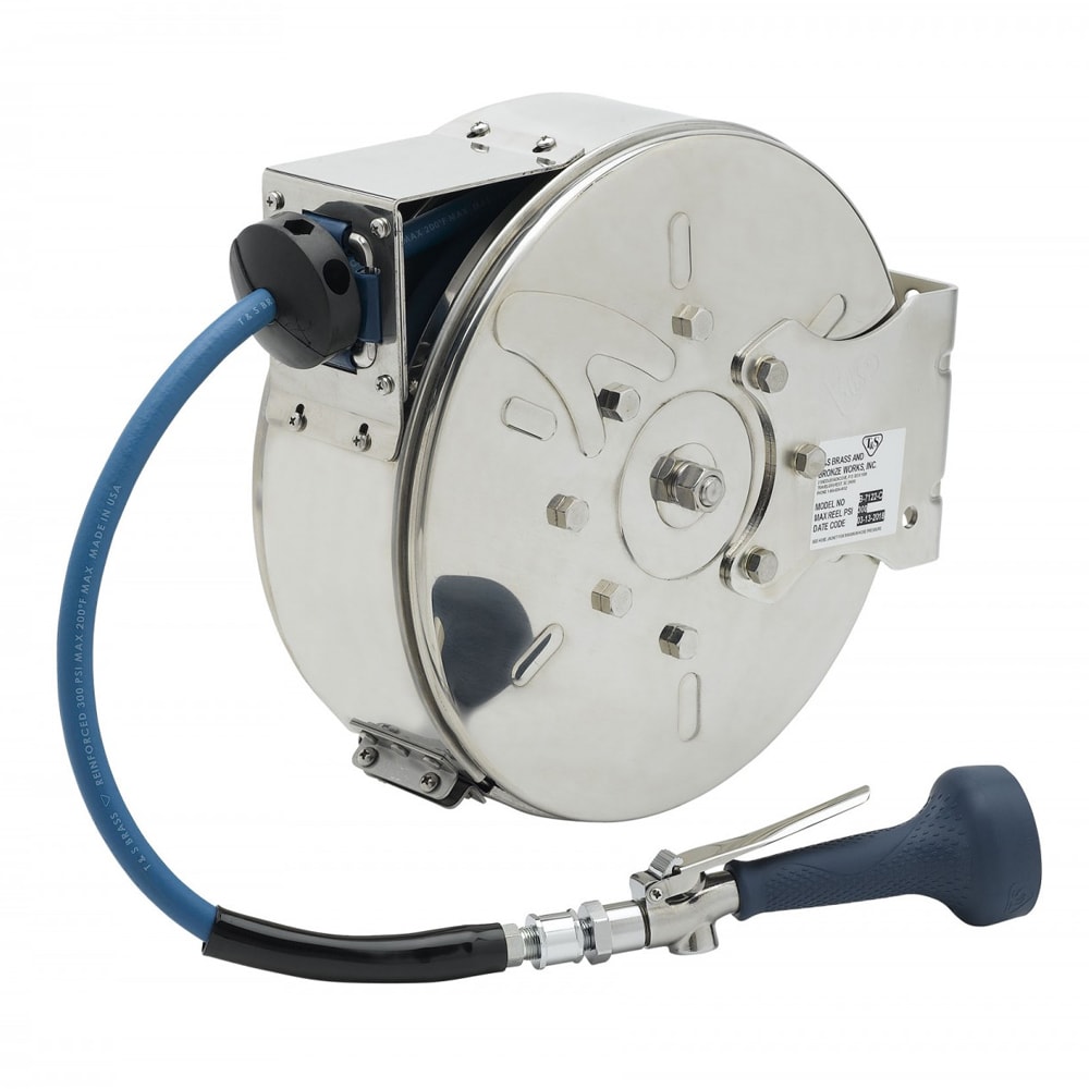 064-B7122C08H Hose Reel, 30 ft, 3/8" Diameter, High Flow Valve, Stainless Steel