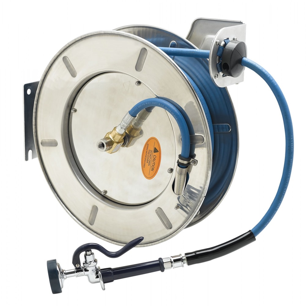 064-B714201 Hose Reel, Open, SS, 50 ft, Hose, 3/8 Diameter, Spray Valve