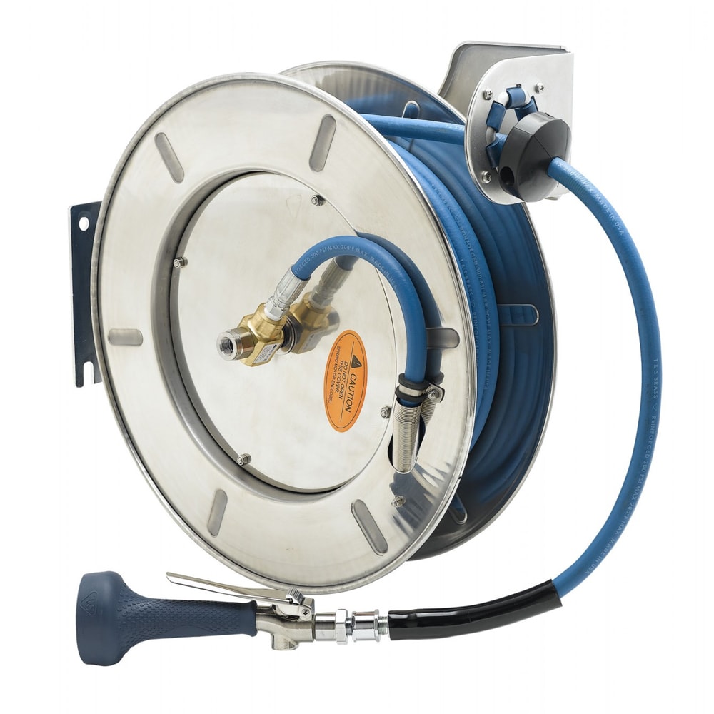064-B714208H Hose Reel, 50 ft, 3/8" Diameter, High Flow Valve, Stainless Steel