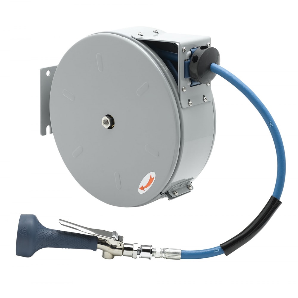 064-B7222C08H Hose Reel, 30 ft, 3/8"Diameter, High Flow Valve, Epoxy Coated Steel