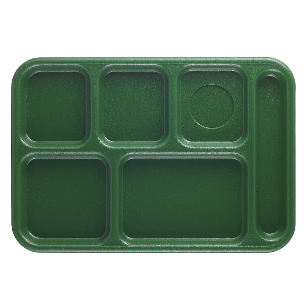 144-10146CW119 Plastic Rectangular Tray w/ (6) Compartments, 10" x 14 1/2", Sherwood Gr...