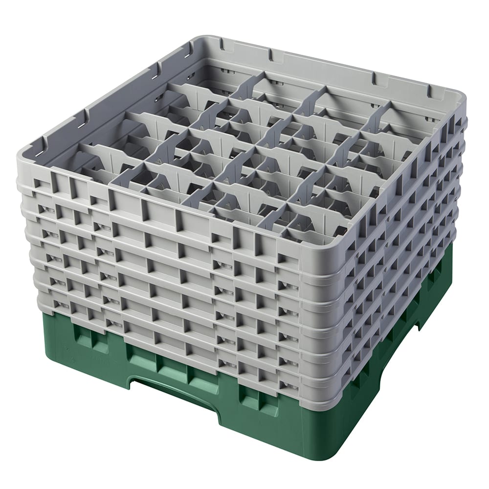 144-16S1114119 Camrack® Glass Rack w/ 16 Compartments - 6 Gray Extenders, Green