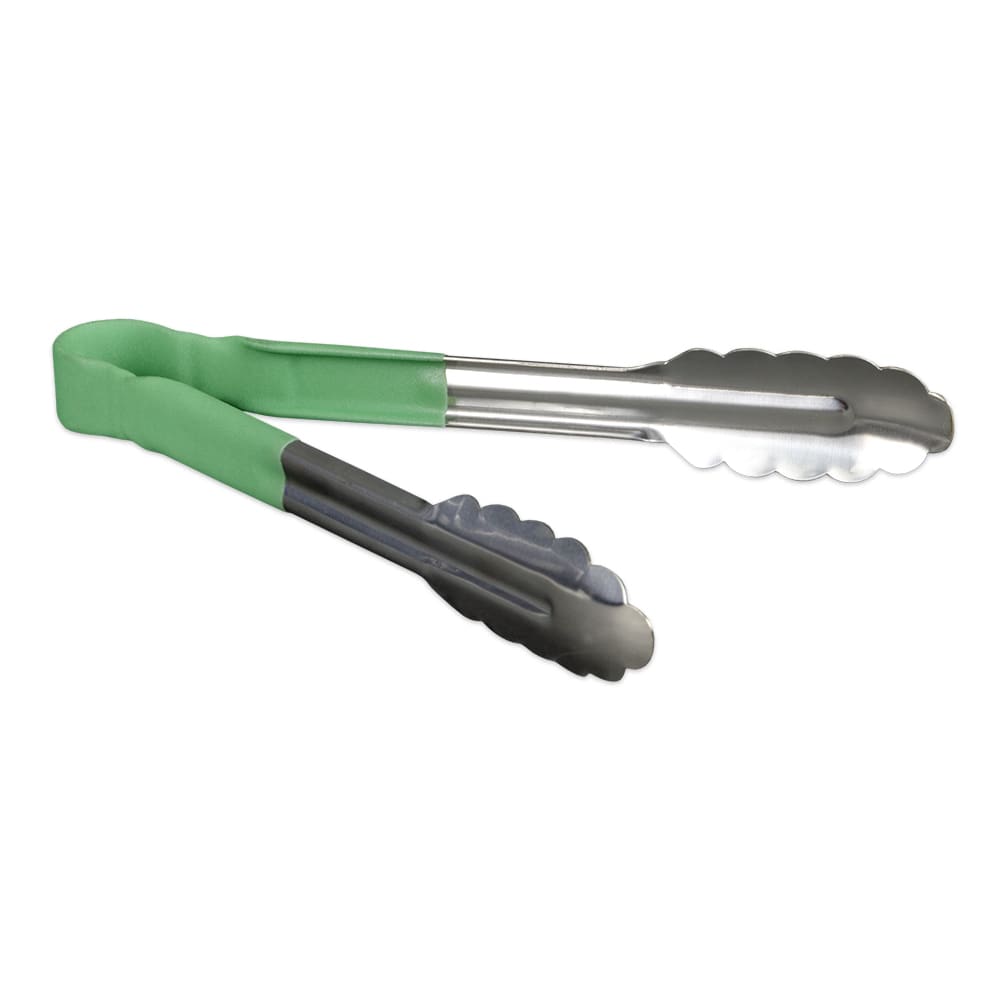 370-TOPP9GR 9"L Stainless Utility Tongs, Green