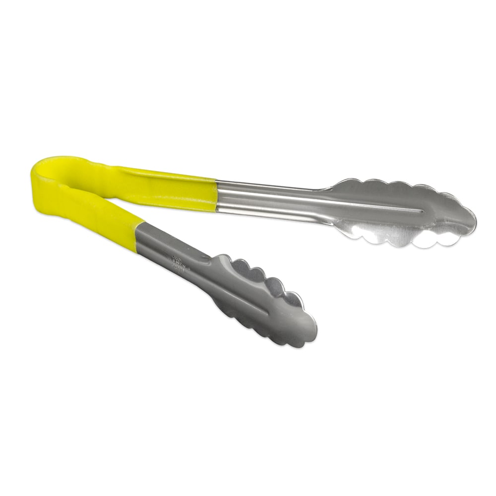 370-TOPP9YE 9"L Stainless Utility Tongs, Yellow