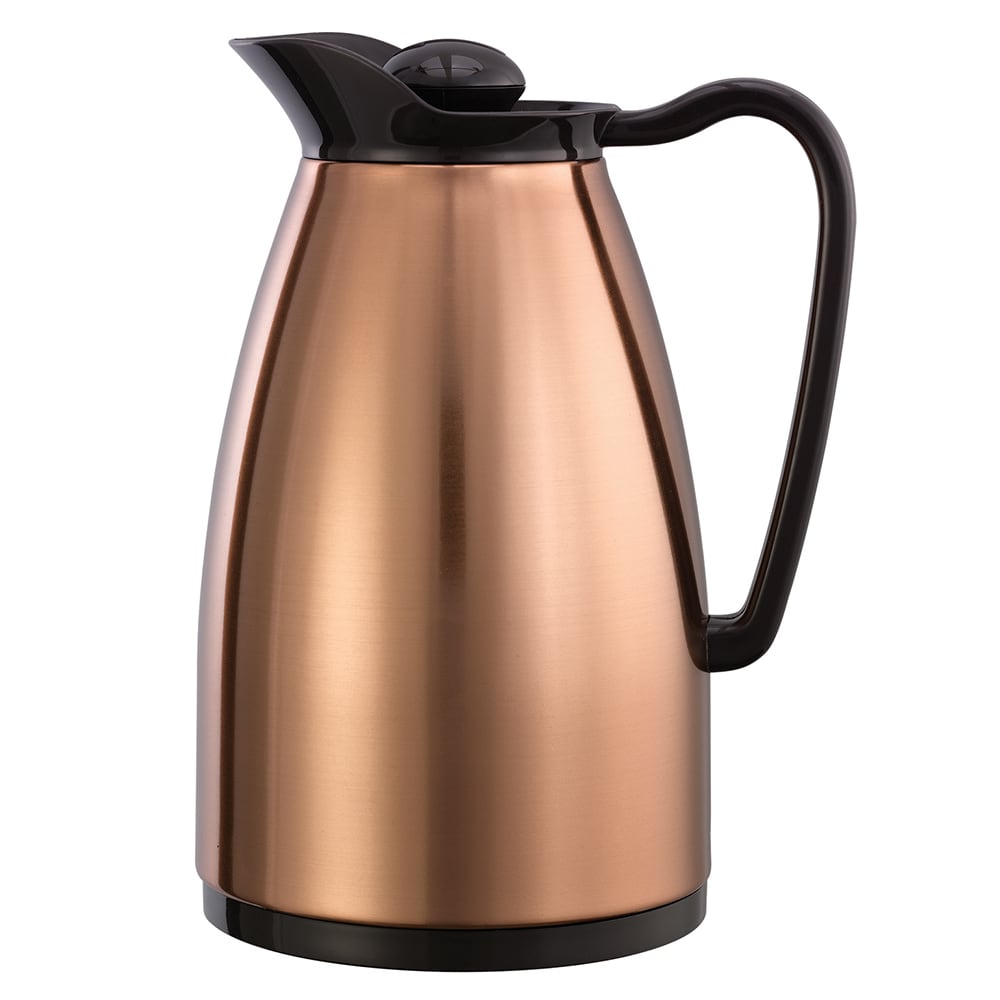 482-CGC060CP 3/5 liter Carafe w/ Dripless Spout, Glass Interior, Copper, Black