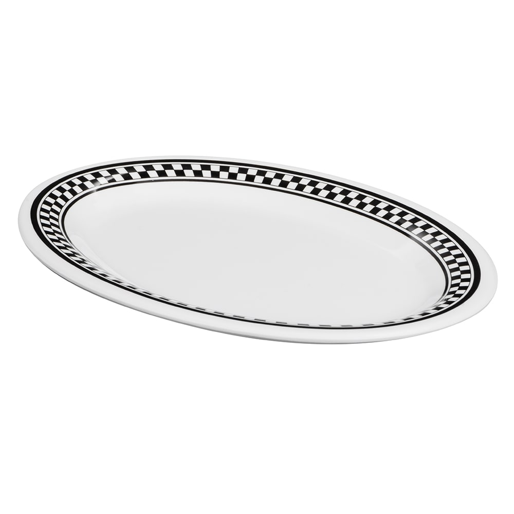 284-OP950X 9 3/4" x 7 1/4" Oval Diamond Chexers Platter - Melamine, White