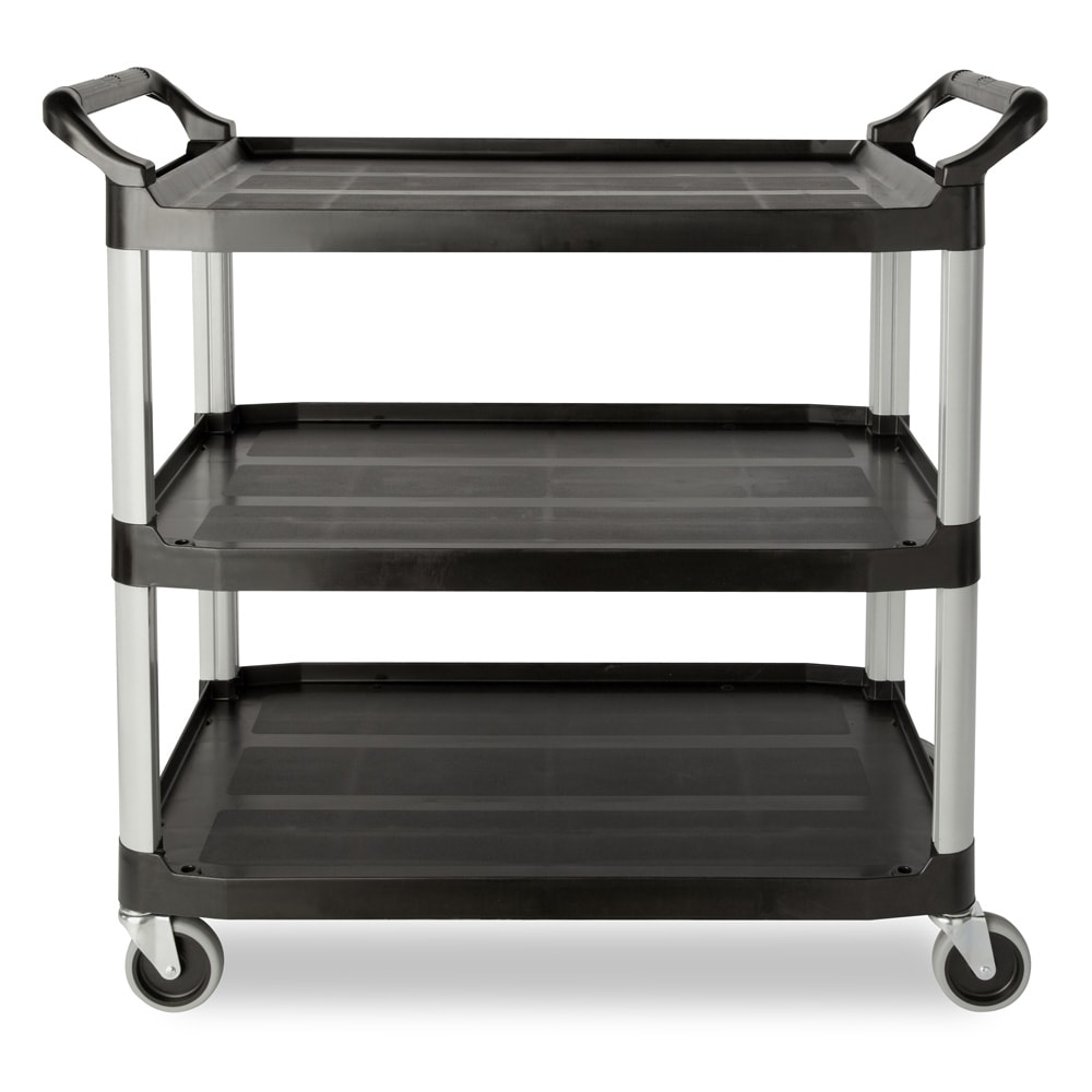 007-4091BK 3 Level Polymer Utility Cart w/ 300 lb Capacity, Raised Ledges