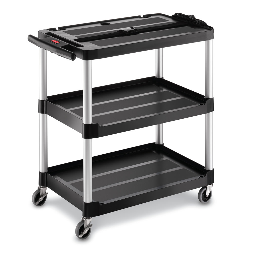 007-FG9T3000BLA 3 Level Media Cart w/ 200 lb Capacity & 10 ft Cord
