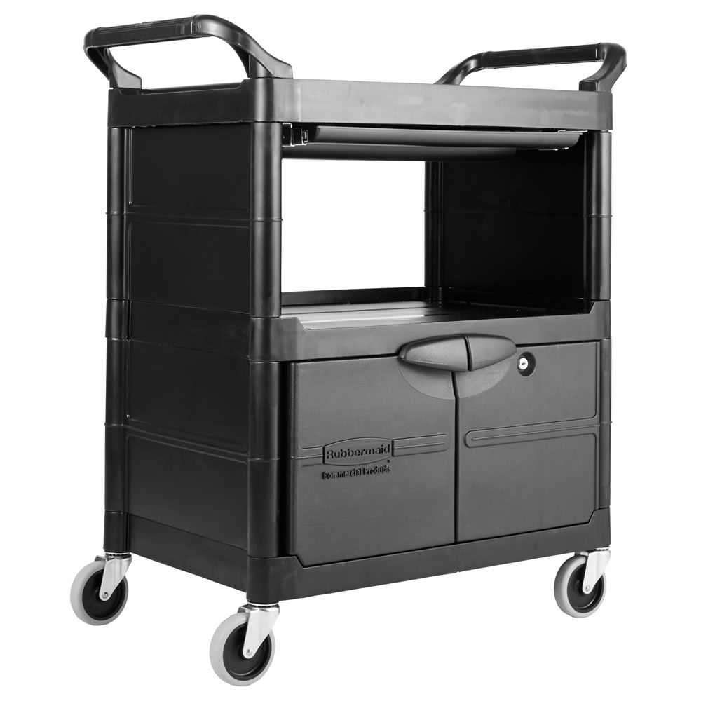 007-FG345700BLA 3 Level Polymer Utility Cart w/ 200 lb Capacity, Raised Ledges