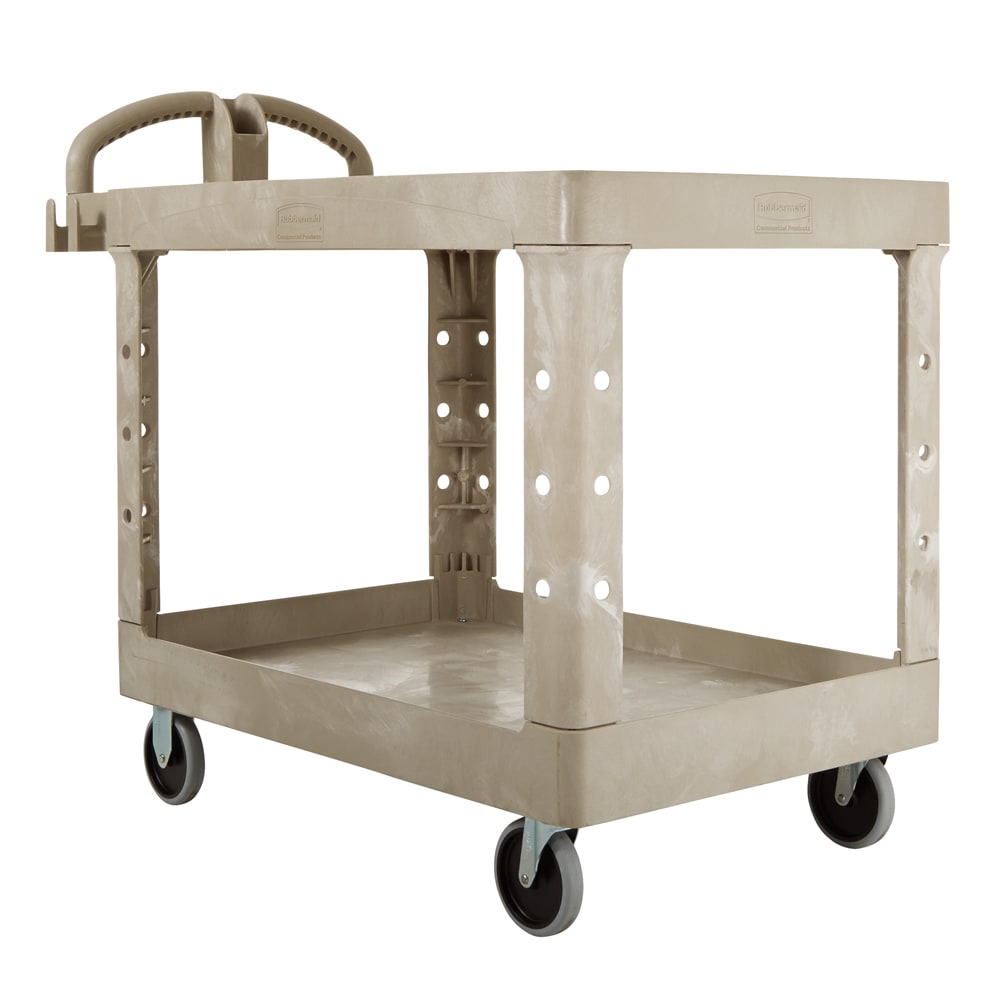 007-FG452500BEIG 2 Level Polymer Utility Cart - 43 7/8"L x 25 5/8"W x 33 5/16"H, P...