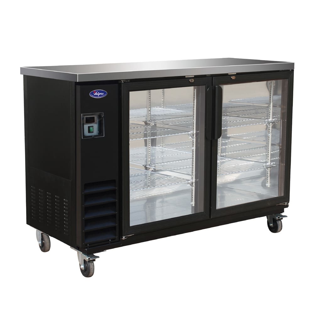 970-VP60G 61" Bar Refrigerator - 2 Swinging Glass Doors, Black, 115v