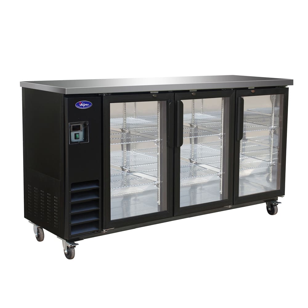 970-VP72G 73" Bar Refrigerator - 3 Swinging Glass Doors, Stainless, 115v