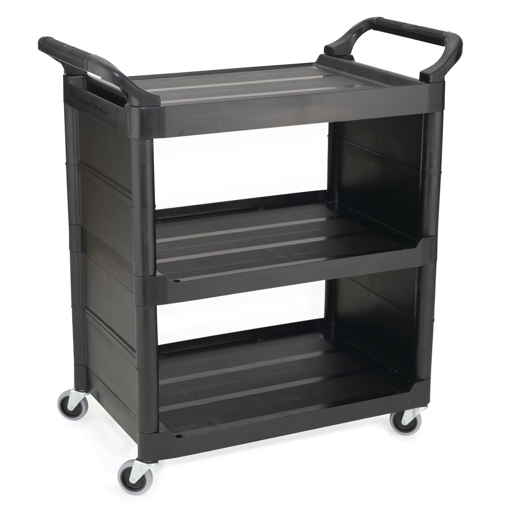 007-3421BK 33 5/8"L Polymer Bus Cart w/ (3) Levels, Shelves, Black