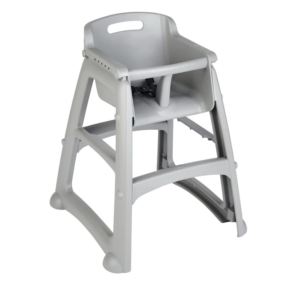 007-781408PL 29 3/4" Stackable Plastic High Chair w/ Waist Strap, Platinum
