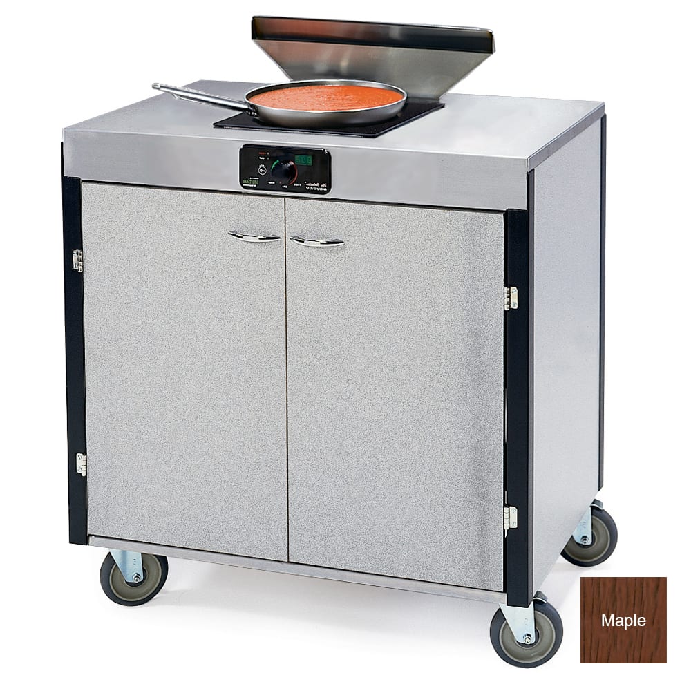 121-2075RMAP 40 1/2" High Mobile Cooking Cart w/ 2 Induction Stove, Red Maple