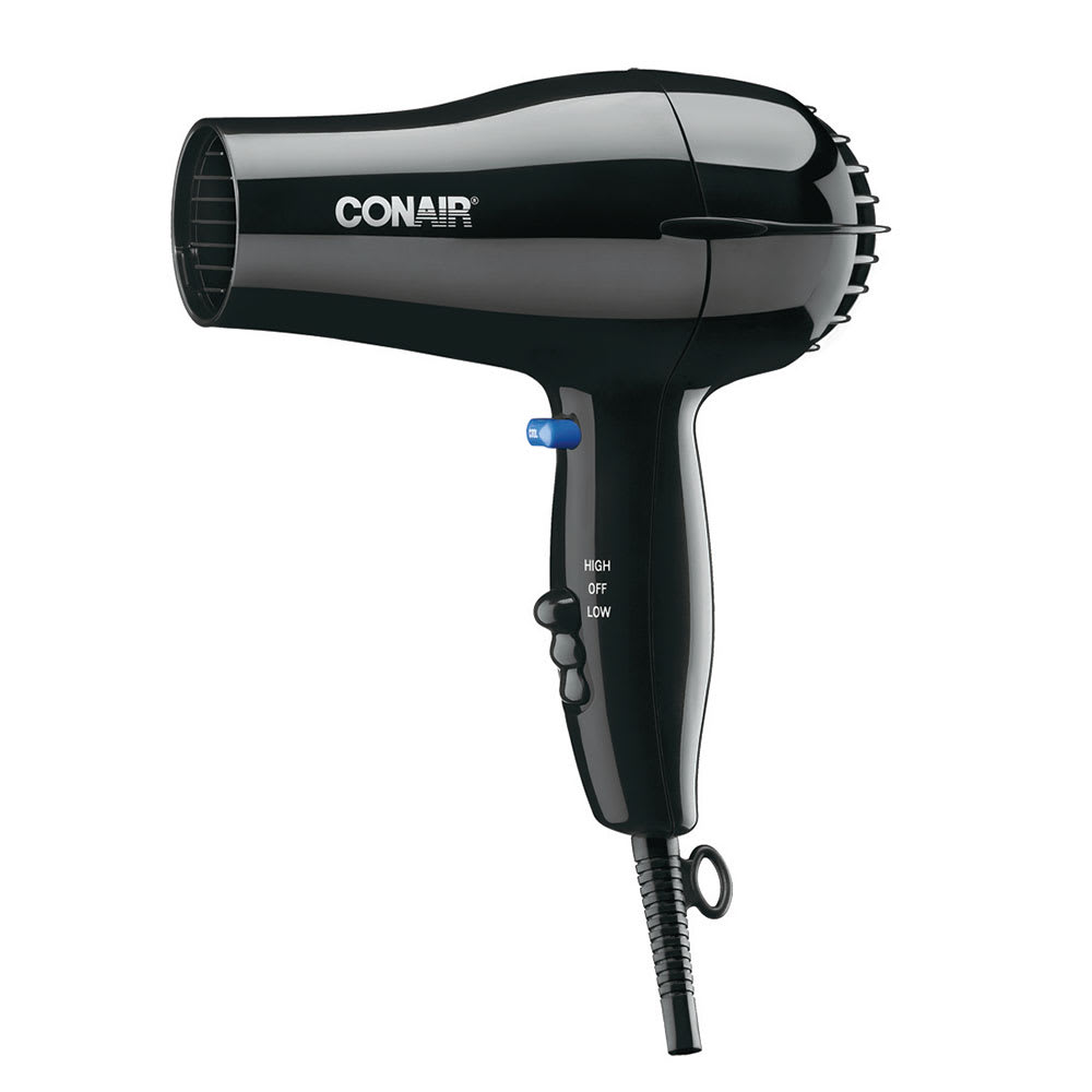 141-047BW Compact Hair Dryer w/ Cool Shot Button - 2 Heat/Speed Settings, Black