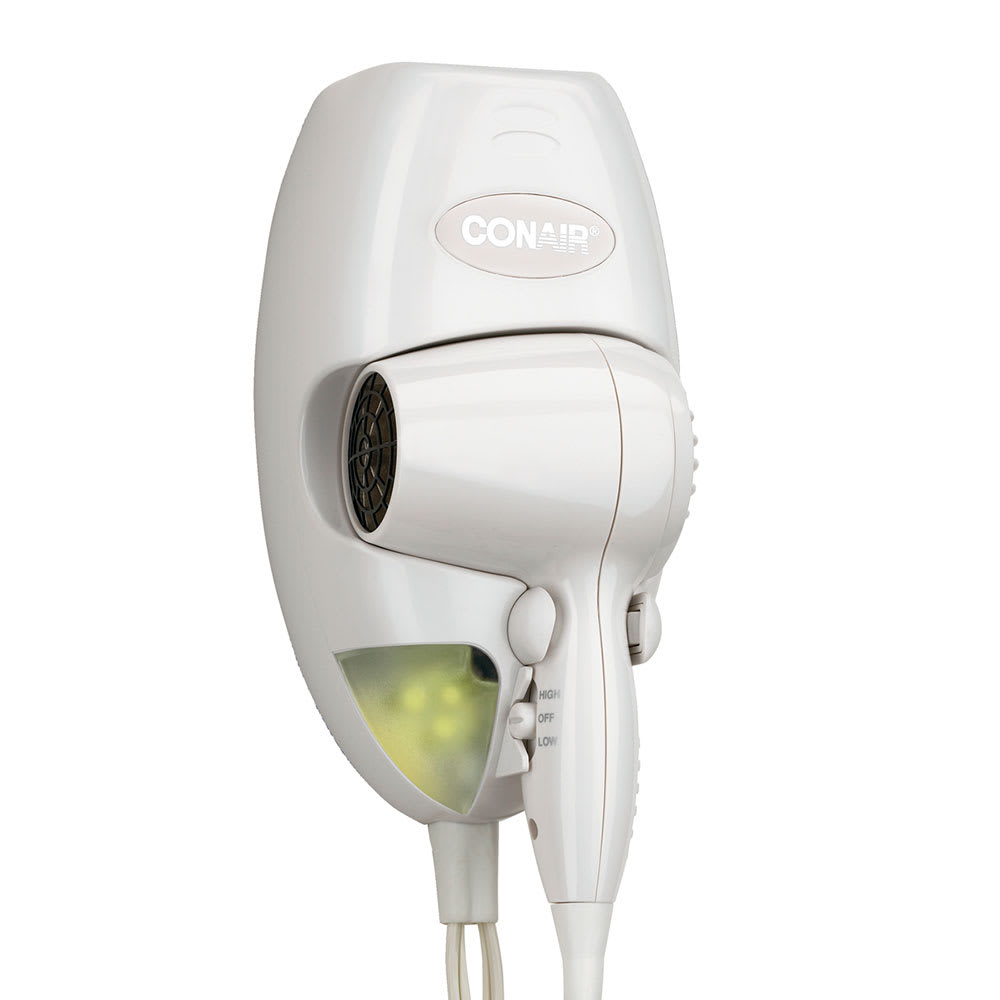 141-134W Wall-Mount Hair Dryer w/ LED Night Light - (2) Heat/Speed Settings, White