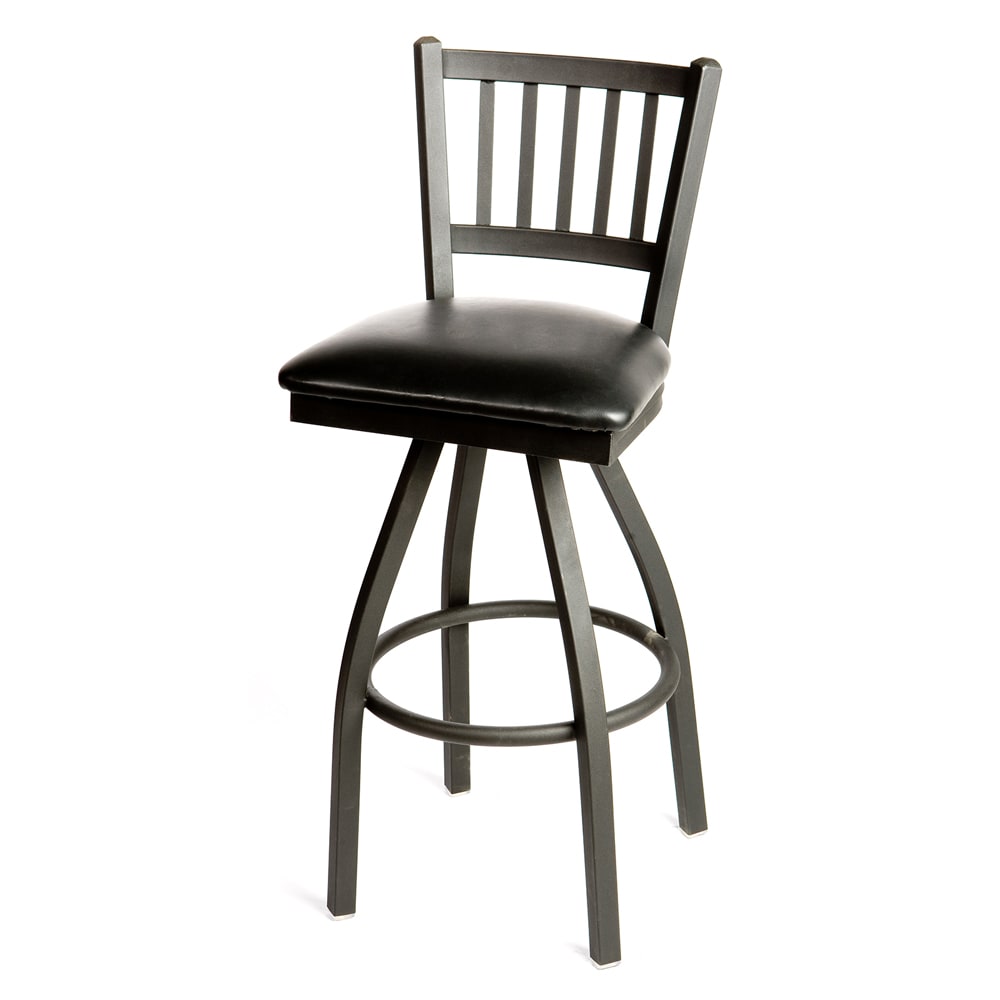 256-SL2090S Swivel Bar Stool w/ Metal Vertical Back & Black Vinyl Seat, Black