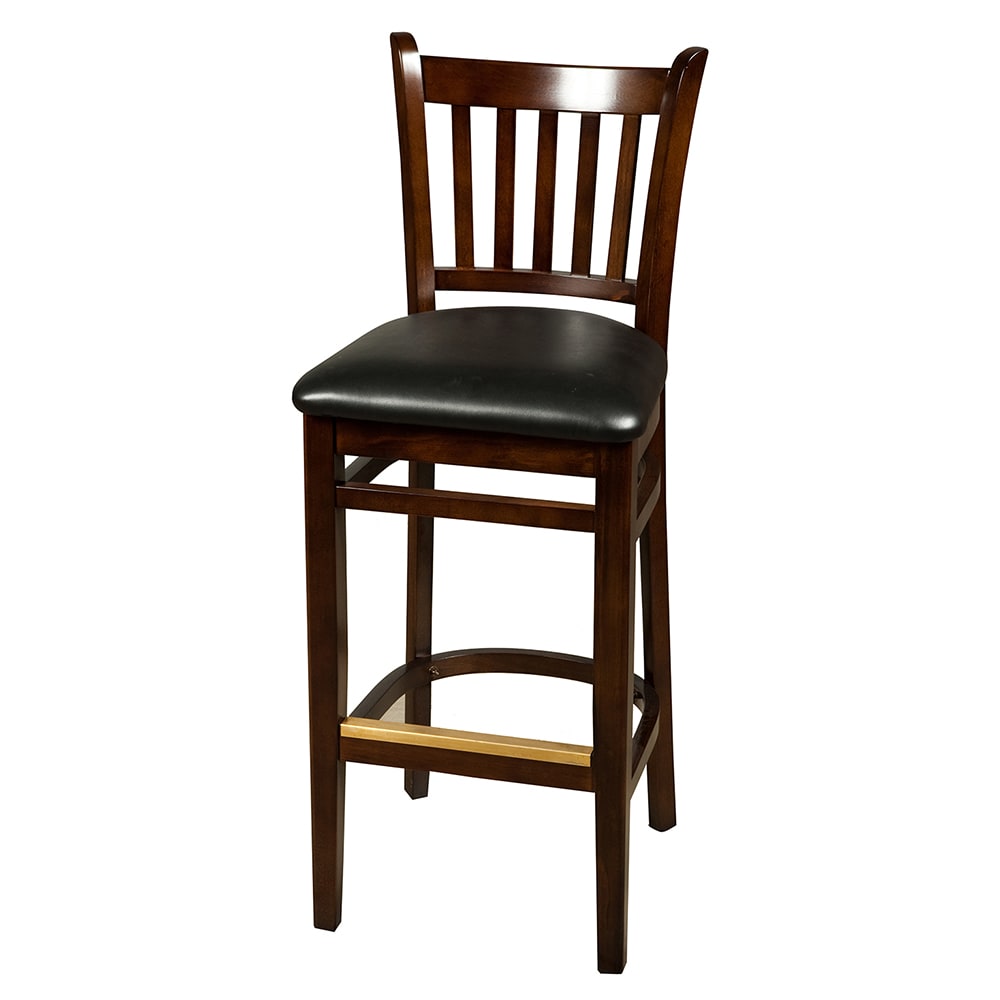 256-WB102WA Bar Stool w/ Vertical Back & Black Vinyl Seat, Wood Frame, Walnut