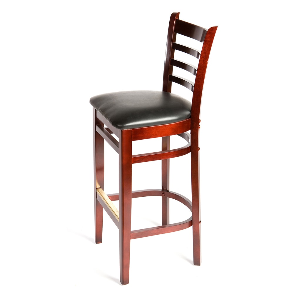 256-WB101MH Bar Stool w/ Ladder Back & Black Vinyl Seat, Wood Frame, Mahogany