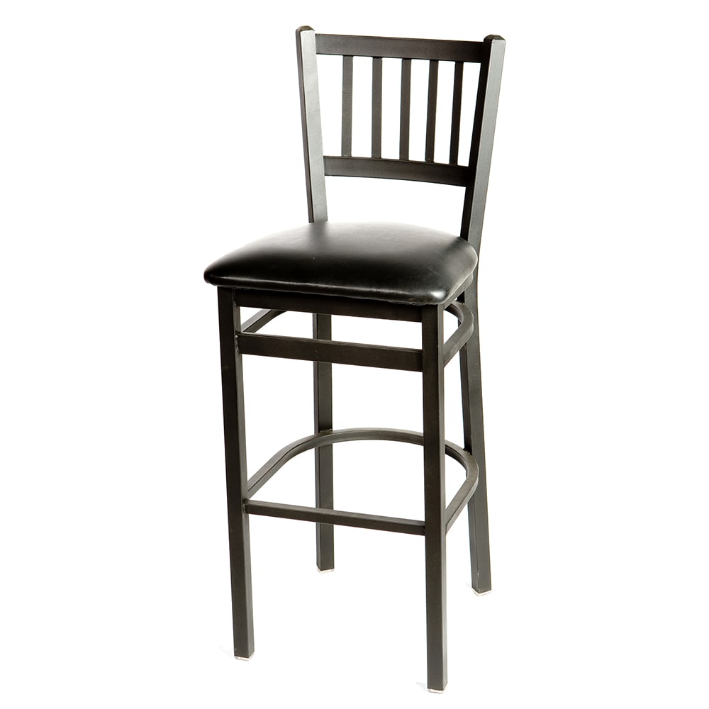 256-SL20901 Bar Stool w/ Metal Vertical Back & Black Vinyl Seat, Black