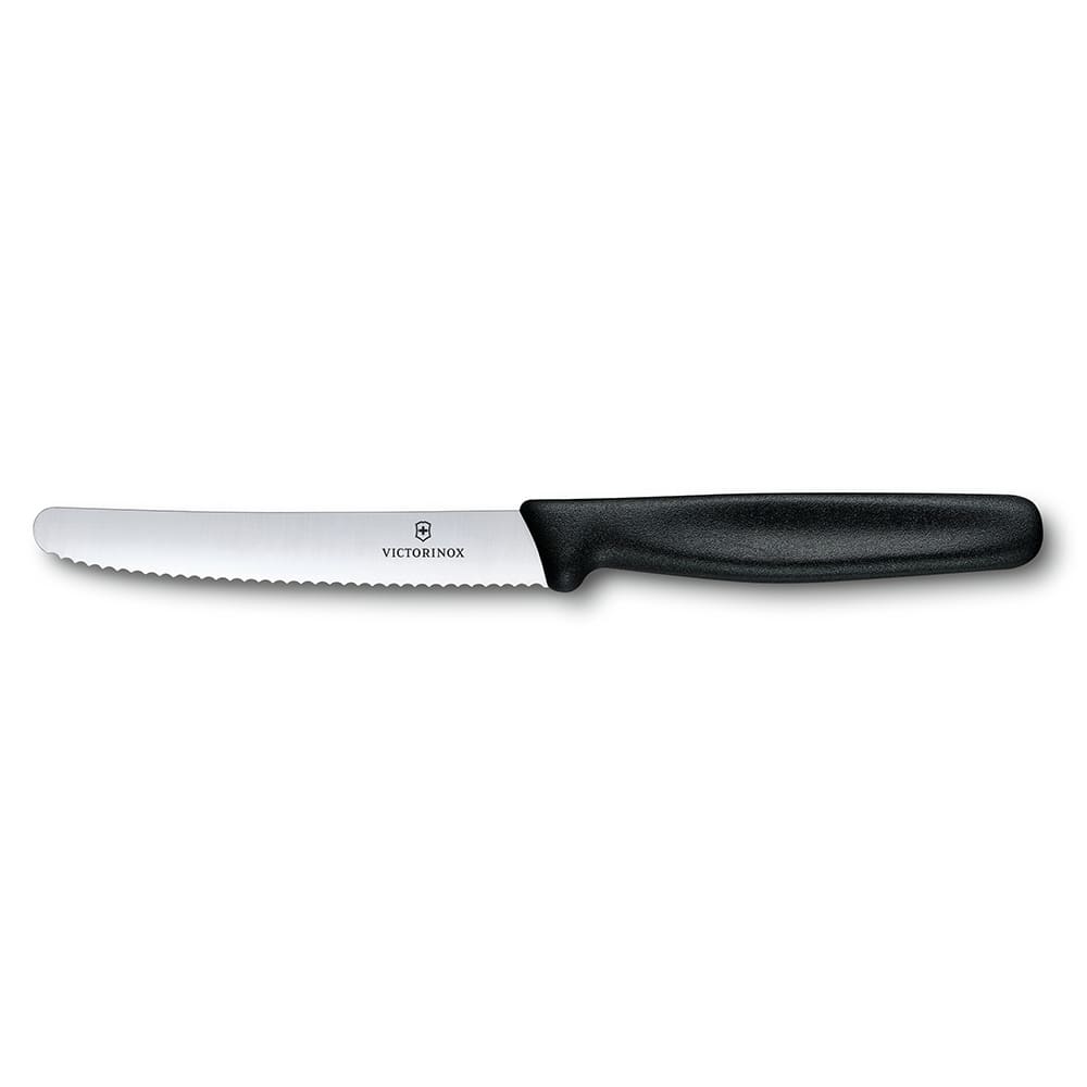 037-40503 Round Tip Steak Knife w/ 4 1/2" Blade, Wavy Edge, Black Polypropylene Handle