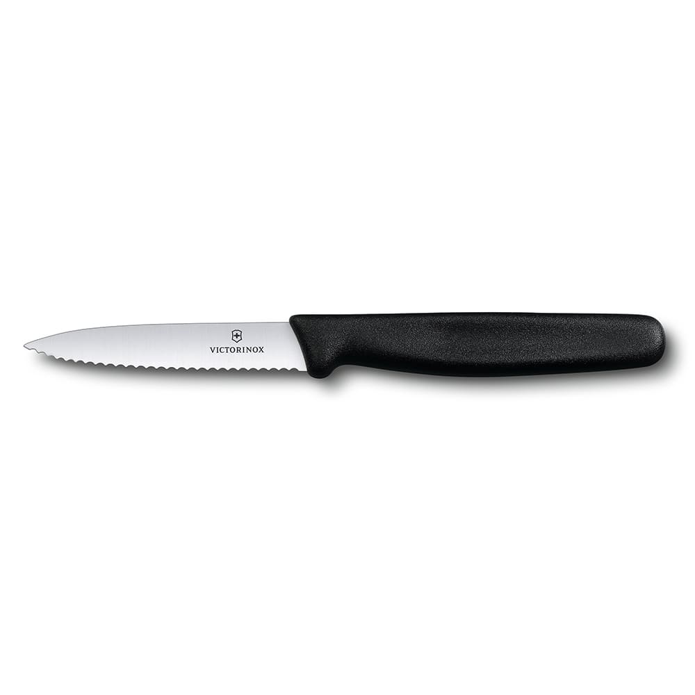 037-40509 Paring Knife w/ 3 1/4" Blade, Wavy Edge, High Carbon Steel, Black Polypropylene Ha...