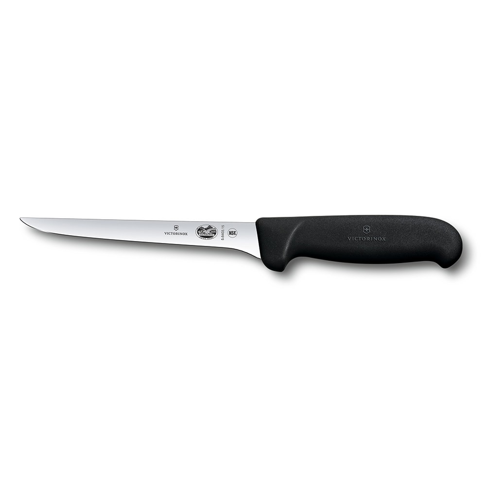 037-40511 Straight Narrow Boning Knife w/ 6" Stiff Blade, High Carbon Steel, Black Handle