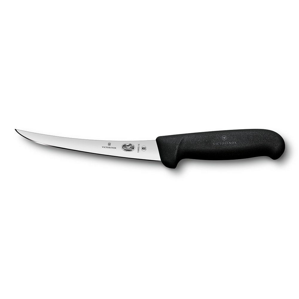 037-40515 Curved Boning Knife w/ 6" Semi-Stiff Blade, High Carbon Steel, Black Handle