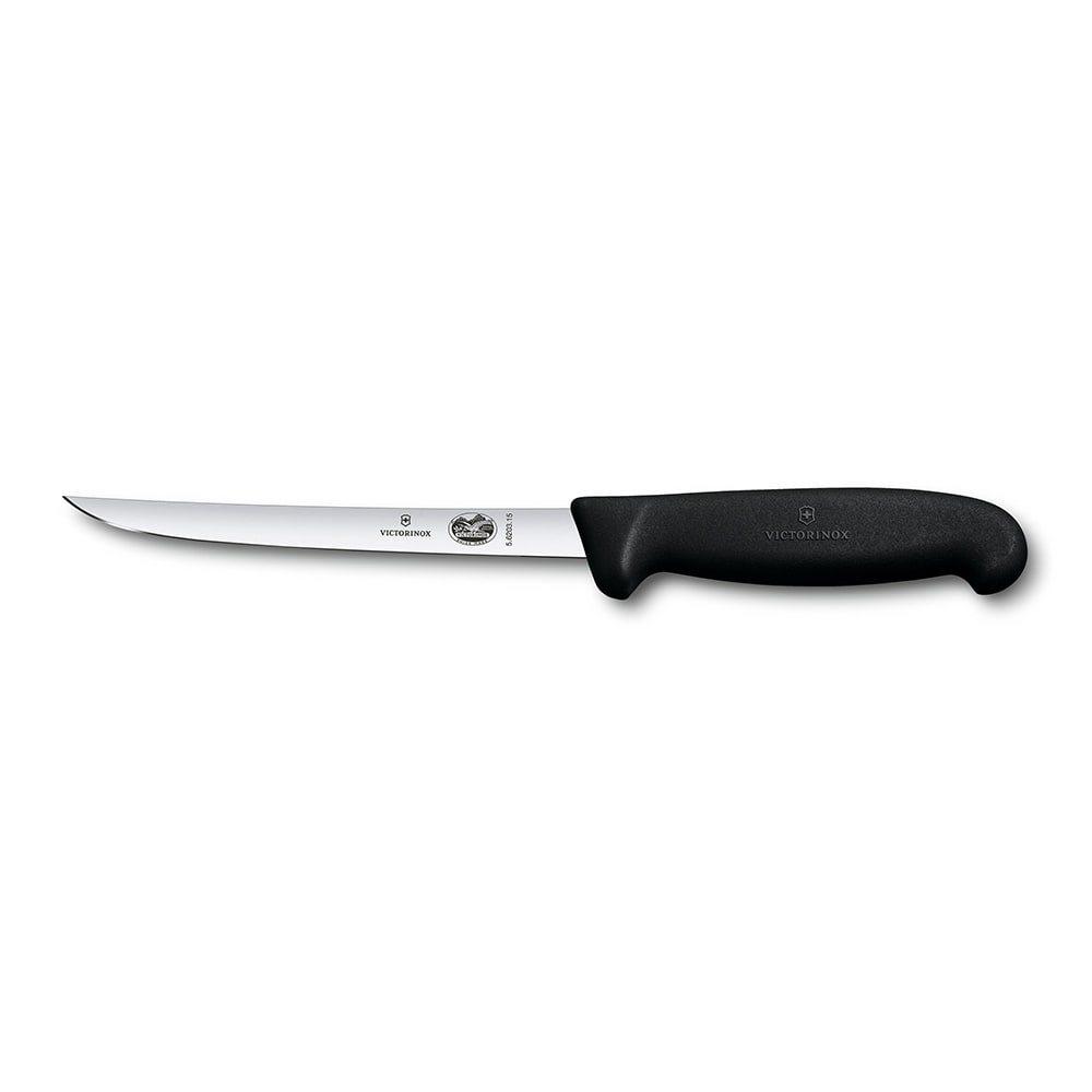 037-40519 Straight Narrow Boning Knife w/ 6" Semi-Flexible Blade, High Carbon Steel, Black H...