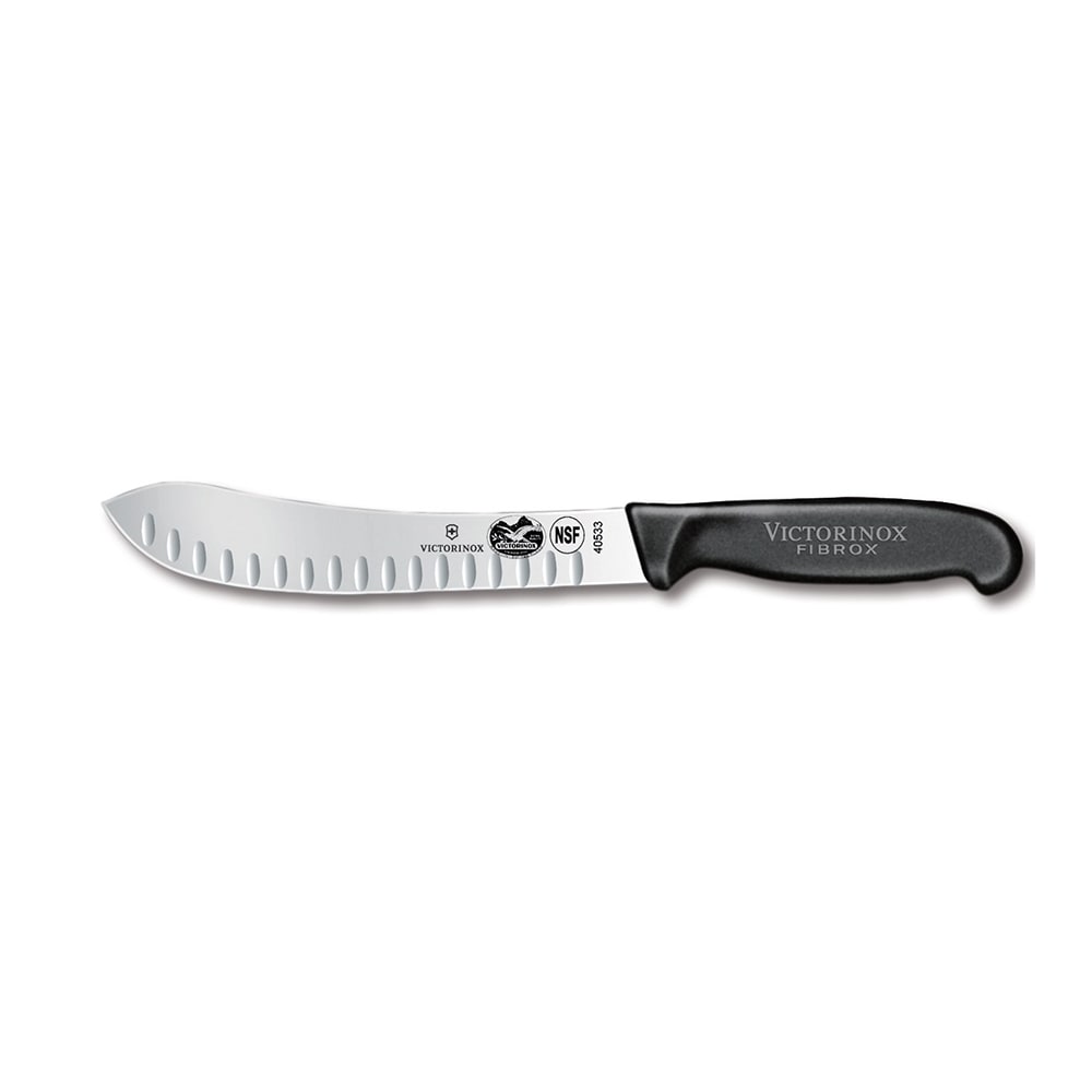 037-40533 Butcher Knife w/ 8" Blade, Granton Edge, Black Handle