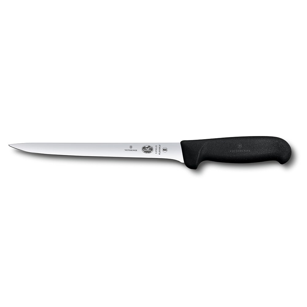 037-40613 Straight Boning Knife w/ 8" Flexible Blade, High Carbon Steel, Black Handle