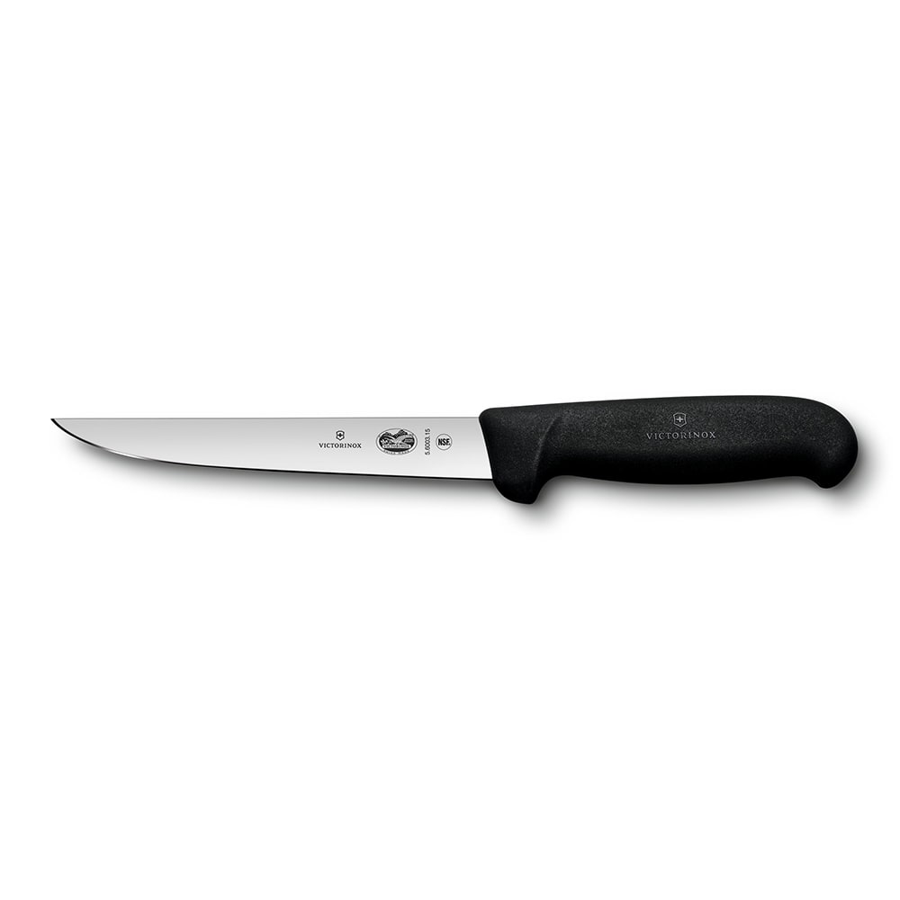 037-40612 Straight Heavy Boning Knife w/ 6" Stiff Blade, High Carbon Steel, Black Handle