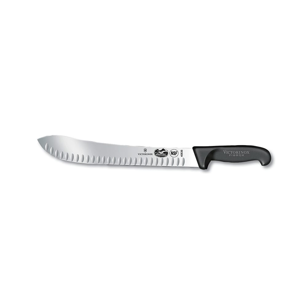 037-40636 Granton Edge Butcher Knife w/ 12" Blade, Black Fibrox® Pro Handle
