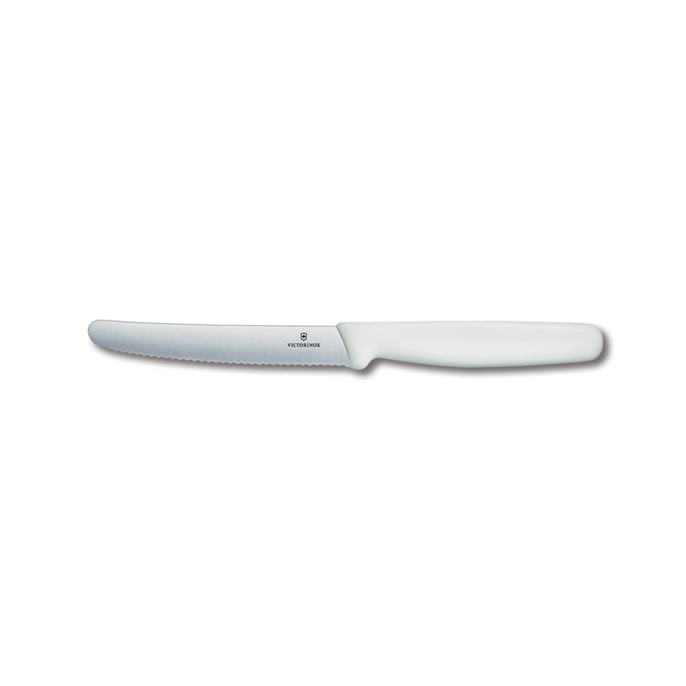 037-42502 Serrated Steak Knife w/ 4" Blade, White Plastic Nylon Handle