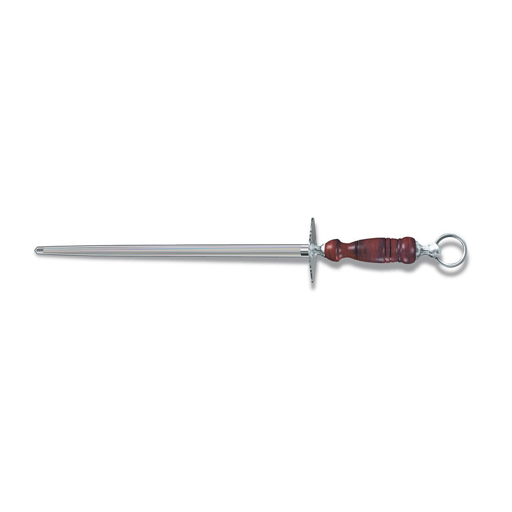 037-40089 14" Round Sharpening Steel w/ Regular Cut, Loose Ring, Dark Wood Handle
