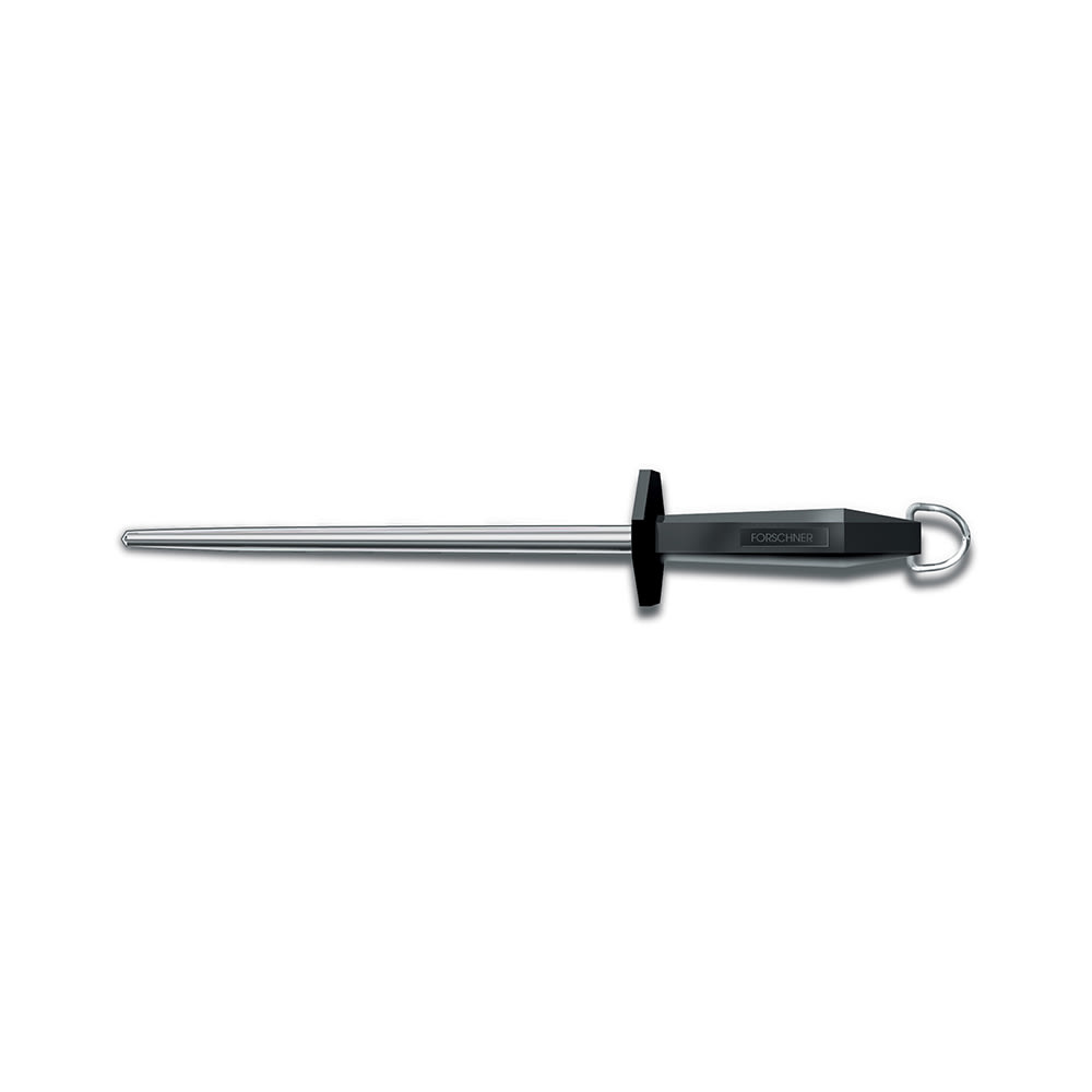 037-40583 10" Round Sharpening Steel w/ Loose Ring, Smooth Polished, Black Handle