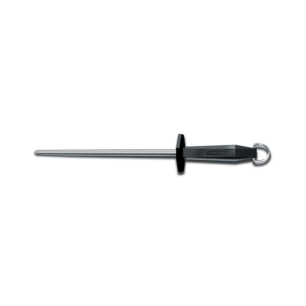 037-40587 10" Thin Round Sharpening Steel w/ Smooth Polish, Loose Ring, Black Handle