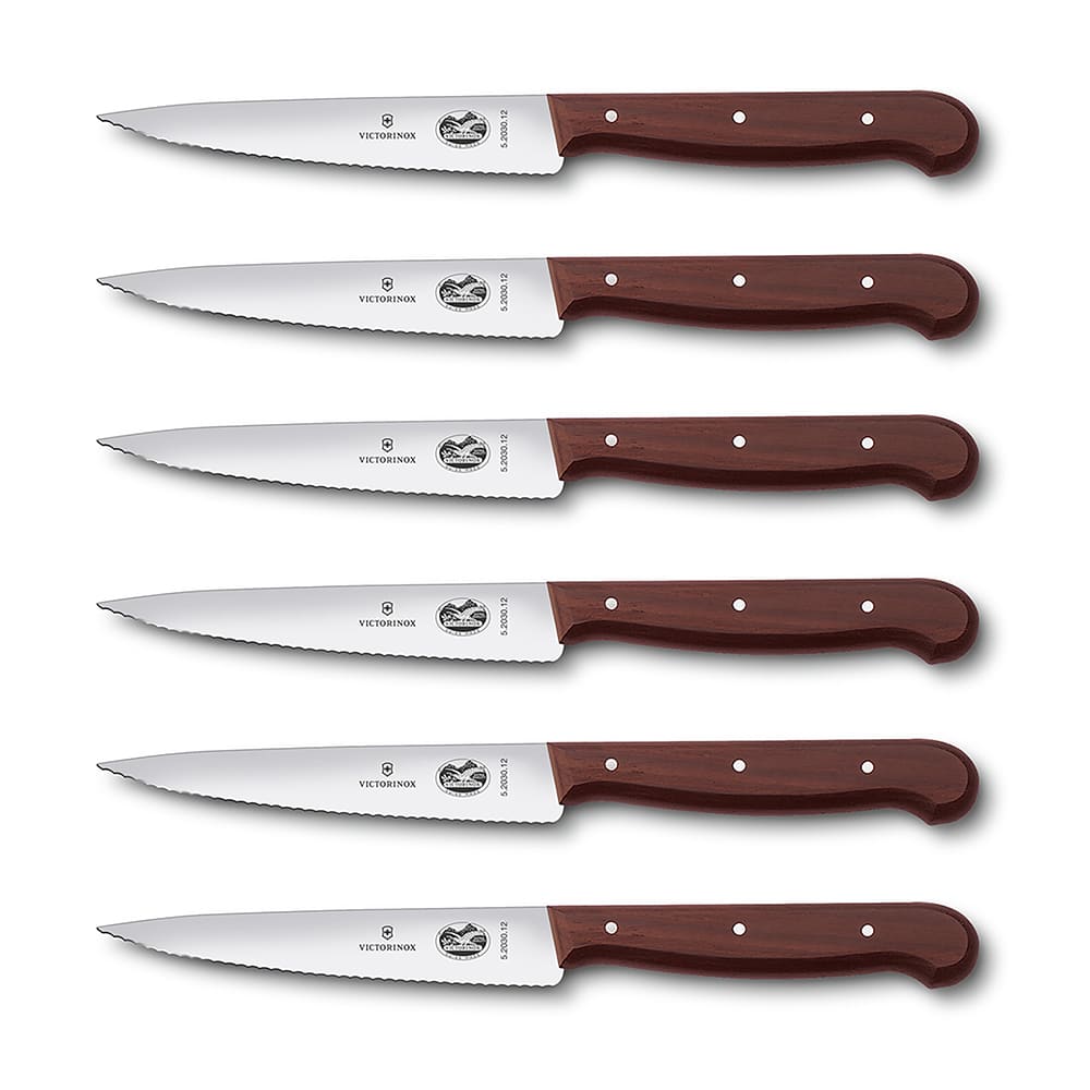 Victorinox - Swiss Army 5.2030.12-X4 6 Piece Steak Knife Set w/ Serrated Spear Tips, Rosewood Handles