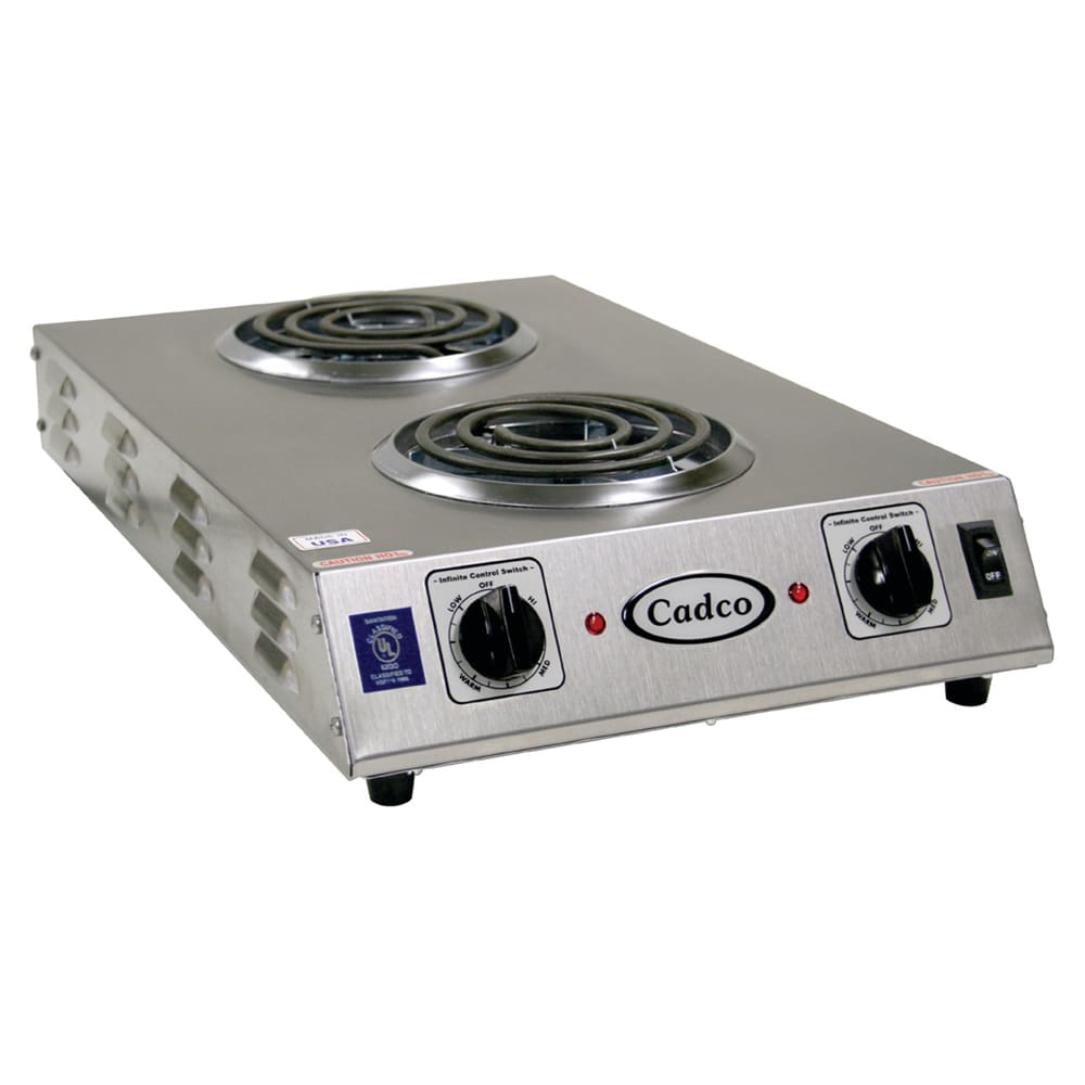 Cadco CDR-1TFB 13 1/2" Electric Hotplate w/ (2) Burners & Infinite Controls, 120v