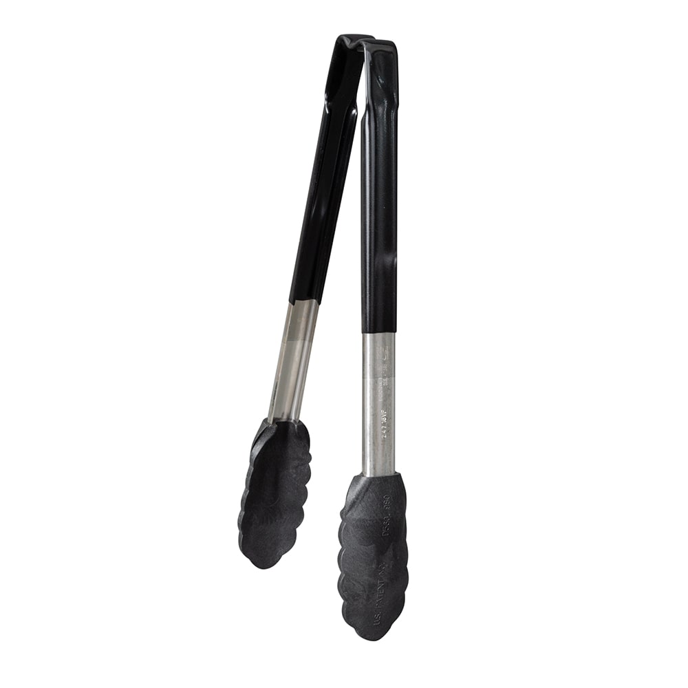 175-4781222 12"L Stainless Steel Utility Tongs - Black