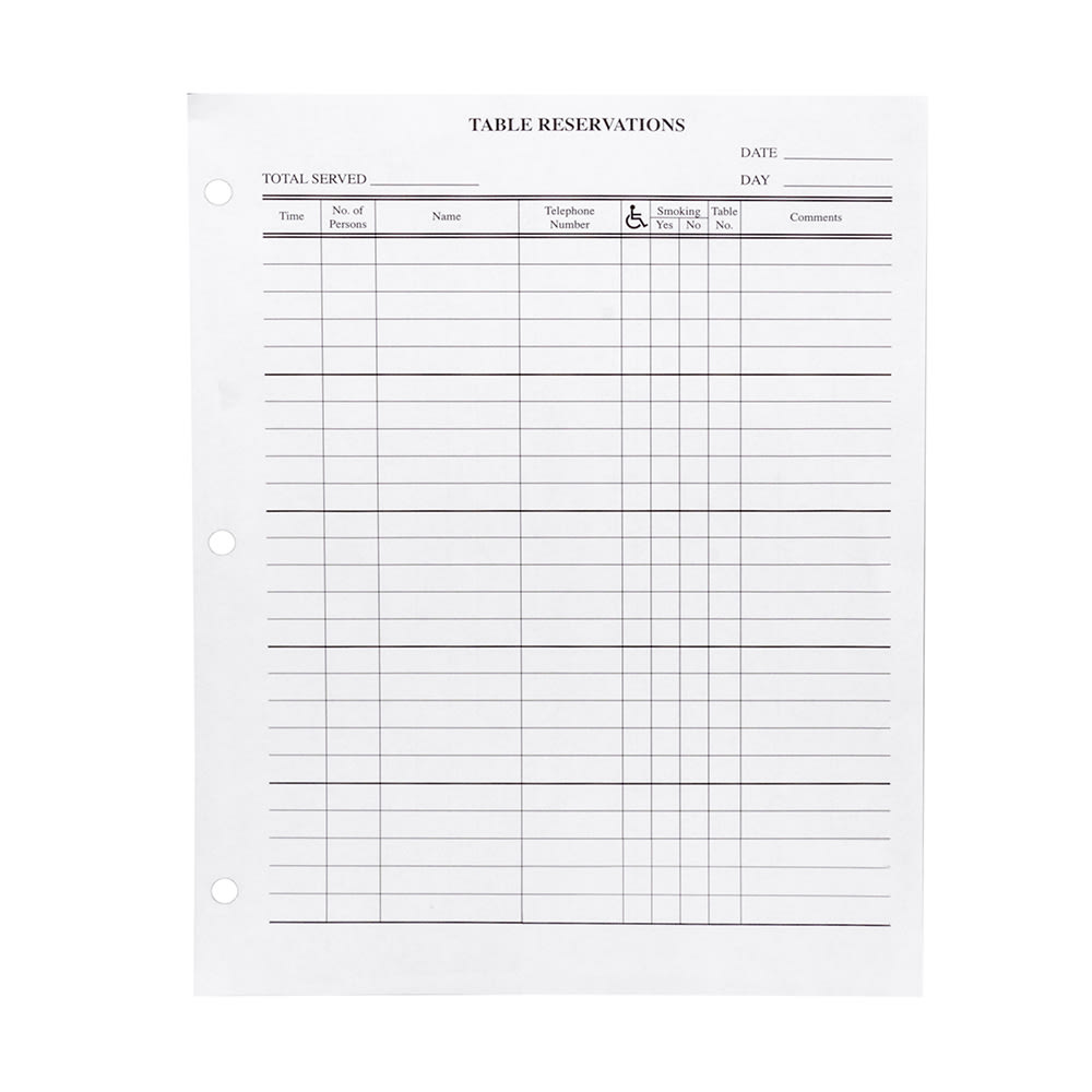287-RESSHEETS50PK Reservation Filler Sheets - 8 1/2" x 11"