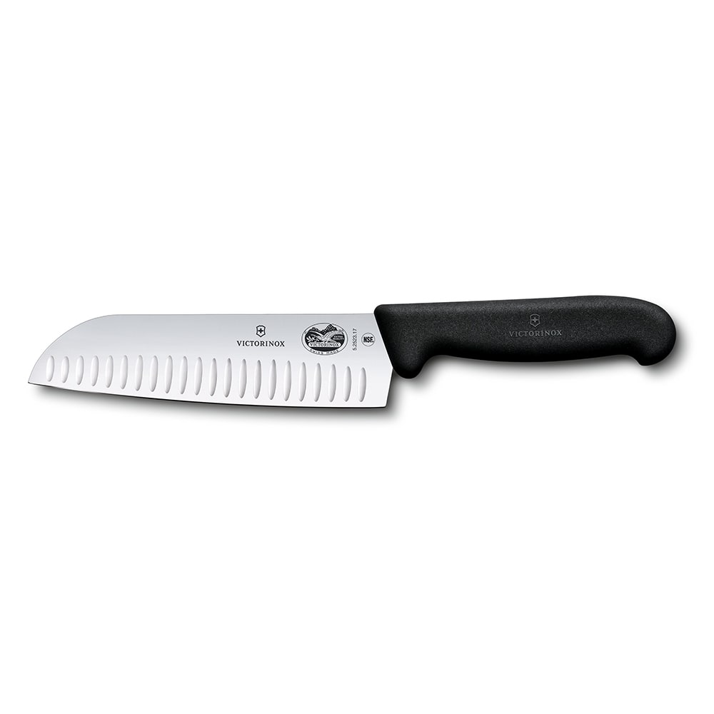Victorinox - Swiss Army 5.2523.17US1 Granton Edge Santoku Knife w/ 7" Blade, Black Fibrox® Nylon Handle