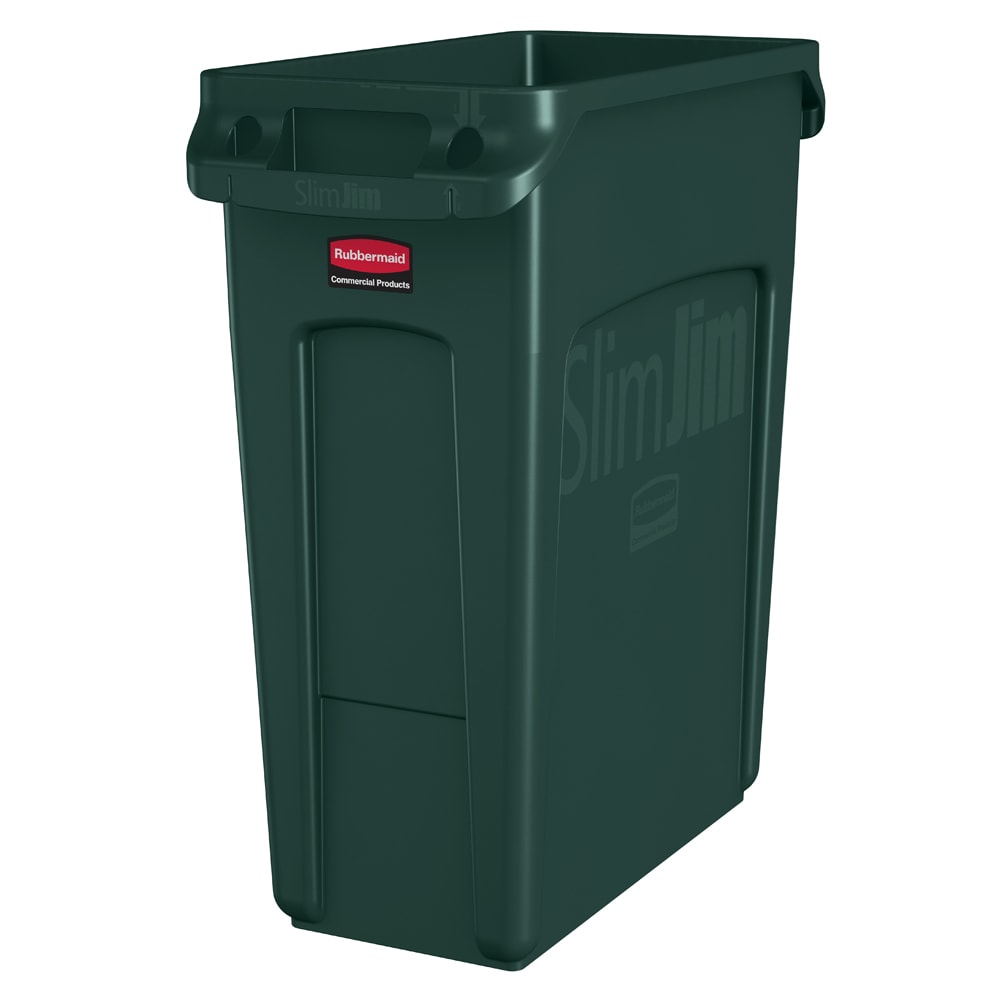 007-1955960 16 gal Rectangle Slim Trash Can, 22"L x 11"W x 25"H, Green