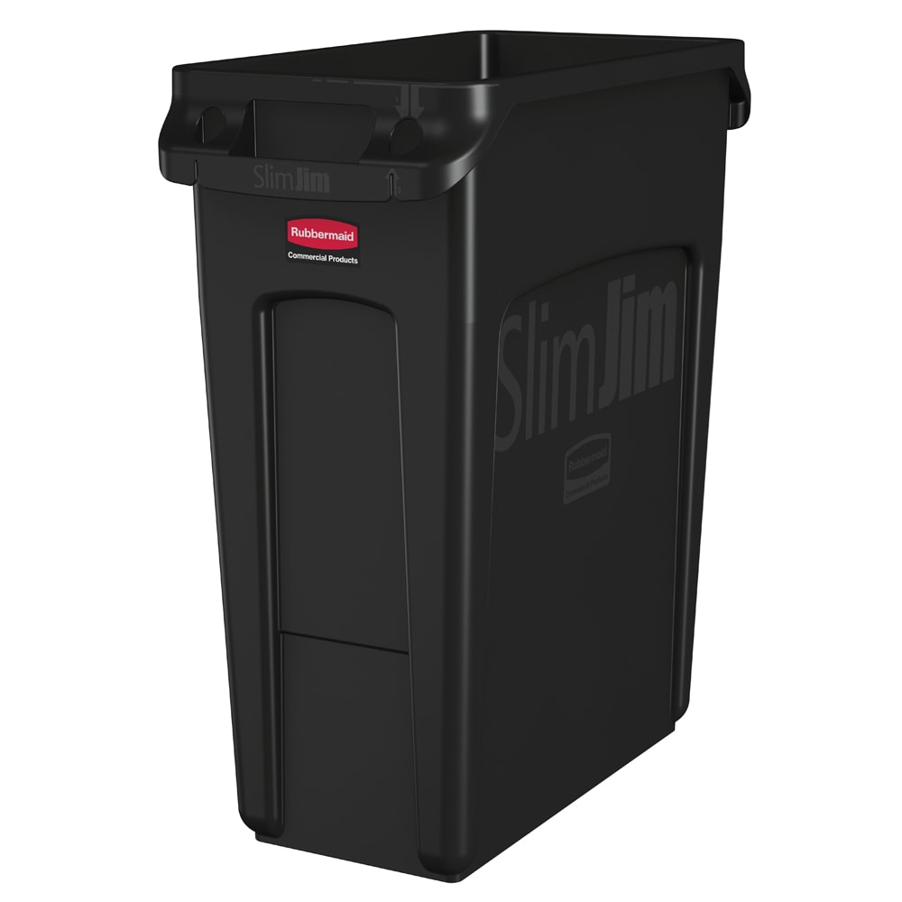 007-1955959 16 gal Rectangle Slim Trash Can, 22"L x 11"W x 25"H, Black