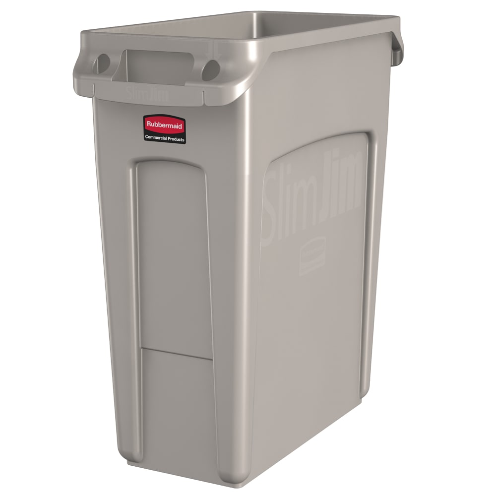 007-1971259 16 gal Rectangle Slim Trash Can, 22"L x 11"W x 25"H, Beige