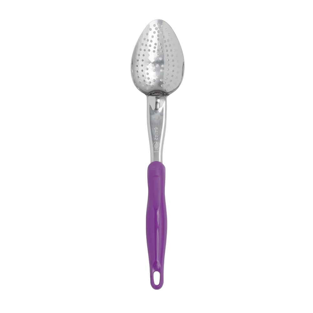 175-6414280 14" Perforated Basting Spoon w/ Purple Ergonomic Handle - Stainless Steel