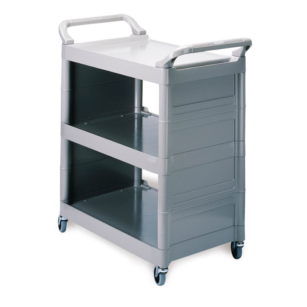 007-3421PL 33.625"L Polymer Bus Cart w/ (3) Levels, Shelves, Platinum