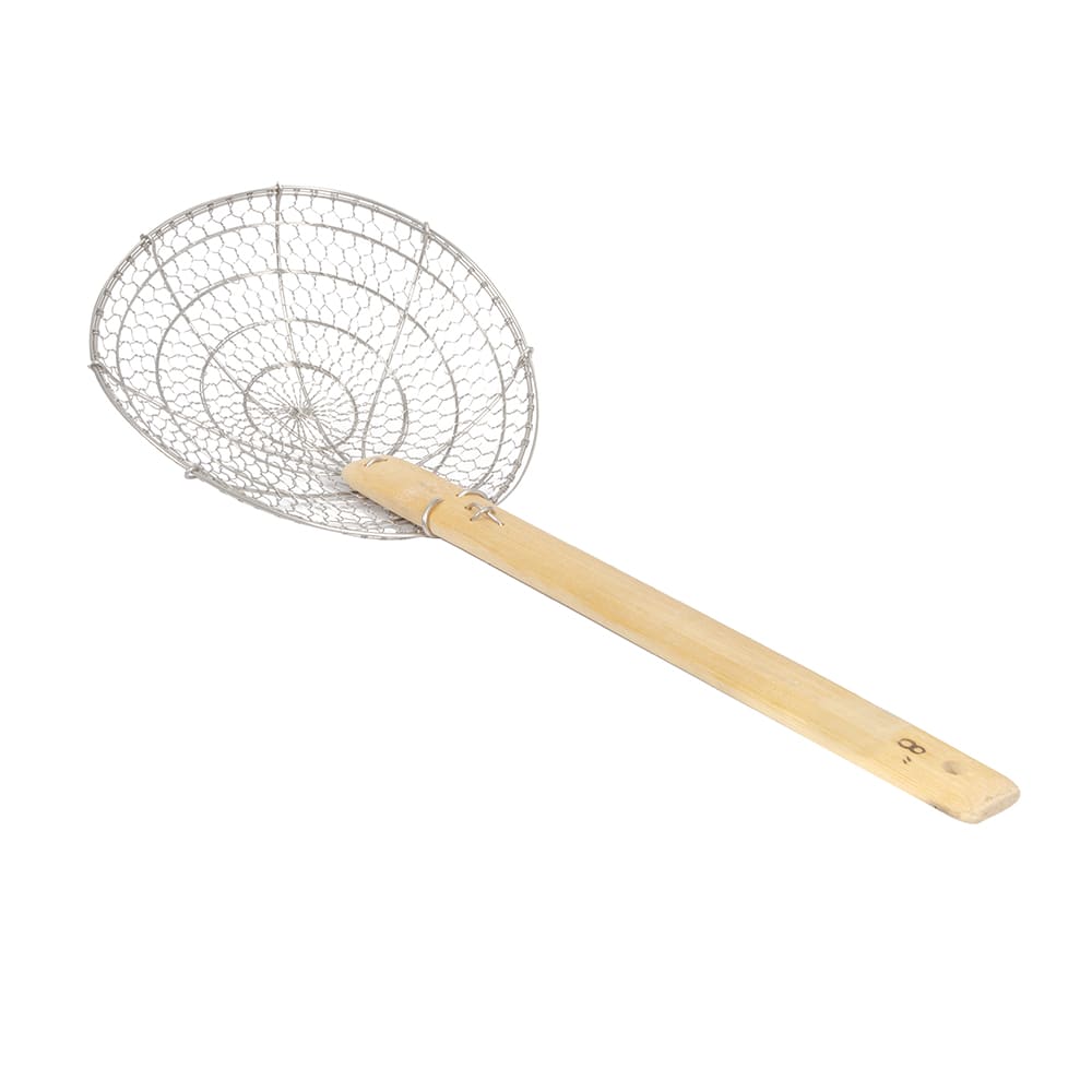 296-42608 8" Diameter Coarse Mesh Skimmer, Bamboo Handle, Round, Stainless