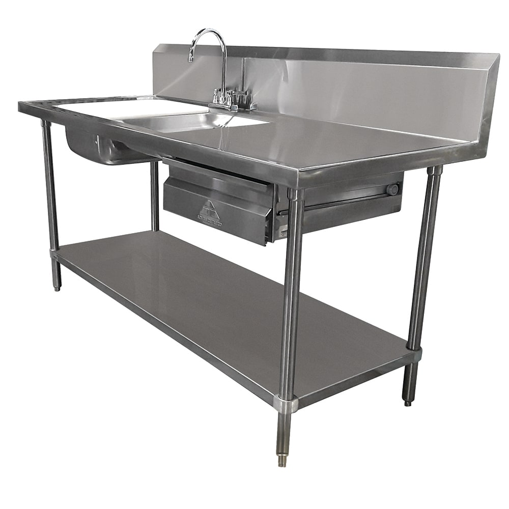 009-DL3072 72" Prep Table Sink Unit - (2) Sinks, Deck Mount Gooseneck